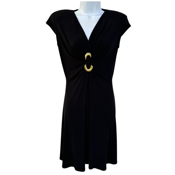 Josie Natori Little Black‎ Dresss Evening Cap Sleeve Career Cocktail Small - Picture 1 of 10
